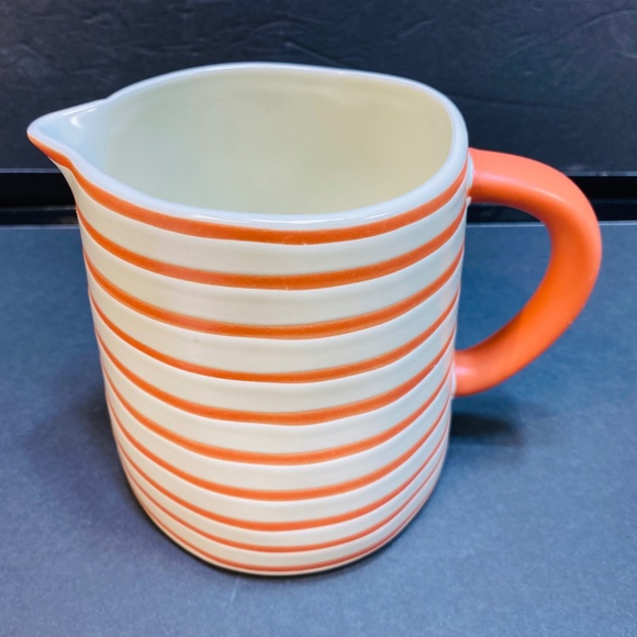 Hearth & Hand Striped Pitcher-orange/cream Stoneware Magnolia Target 5.5” Unused - Picture 2 of 7